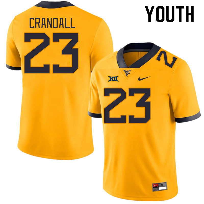 Youth #23 TJ Crandall West Virginia Mountaineers College Football Jerseys Stitched Sale-Gold